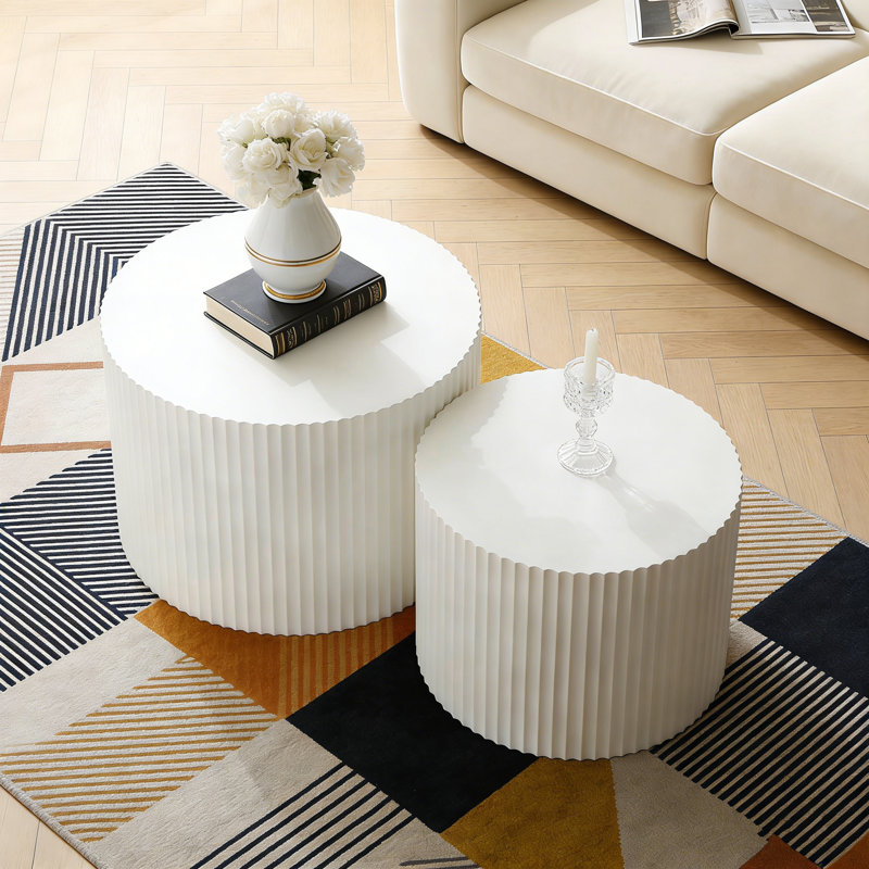 Ensemble de tables basses rondes gigognes, tables d'appoint rondes blanches pour petits espaces, tables de bout cylindriques 2 pièces pour canapé, salon et chevet, aucun assemblage requis
