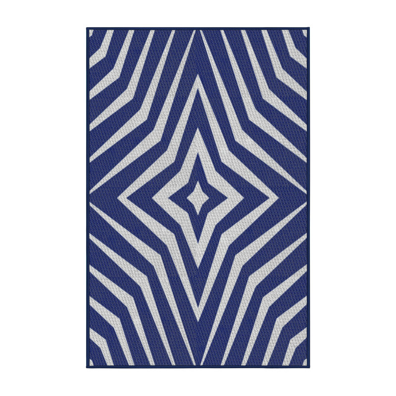 Tapis bleu/blanc à motifs Ulrike, Rectangle 5 pi x 7 pi