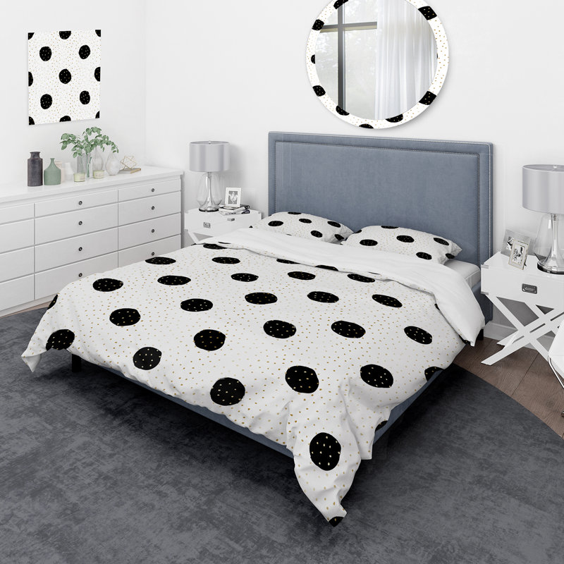 Cercles noirs avec pois dorés I - ensemble de housse de couette moderne - microfibre de polyester