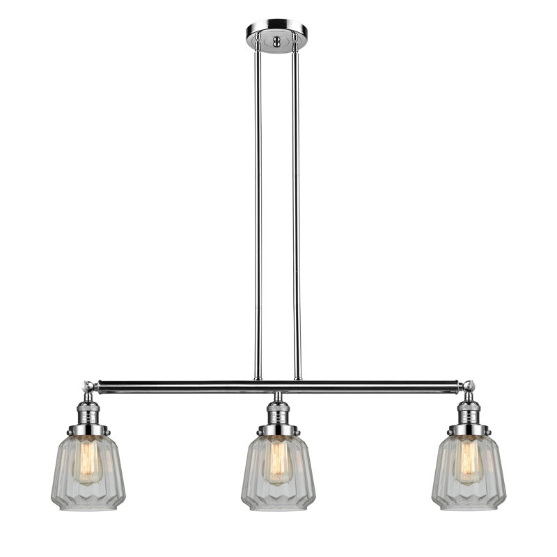 Vinson 3 - Light Kitchen Island Pendant, Clear, Polished Nickel, 6 Watt Vinage LED Bulb