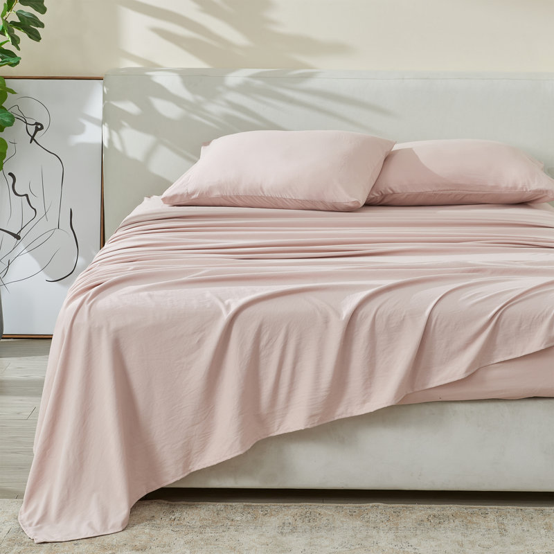 Ensemble de draps ultra-doux en microfibre prélavée, Vieux rose, Ensemble de draps pour lit double + drap-housse + 
