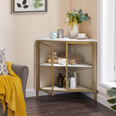 Table de bout Kempst, tablettes de présentation à 3 niveaux avec porte de protection, armoire de rangement