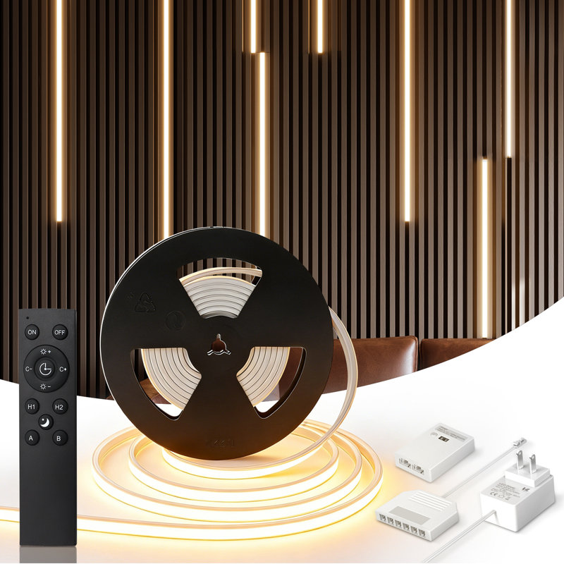 Bande lumineuse DEL en silicone V4light 12v avec contrôle intelligent, lueur sans points, blanc réglable 2700k – 5000k, Cri 90+, flexible et coupable pour mur à lattes, vitrine et intérieurs modernes