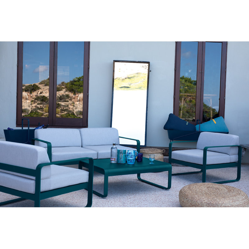 Bellevie Outdoor Side Table, Acapulco Blue, 14" H x 41" L x 30" W