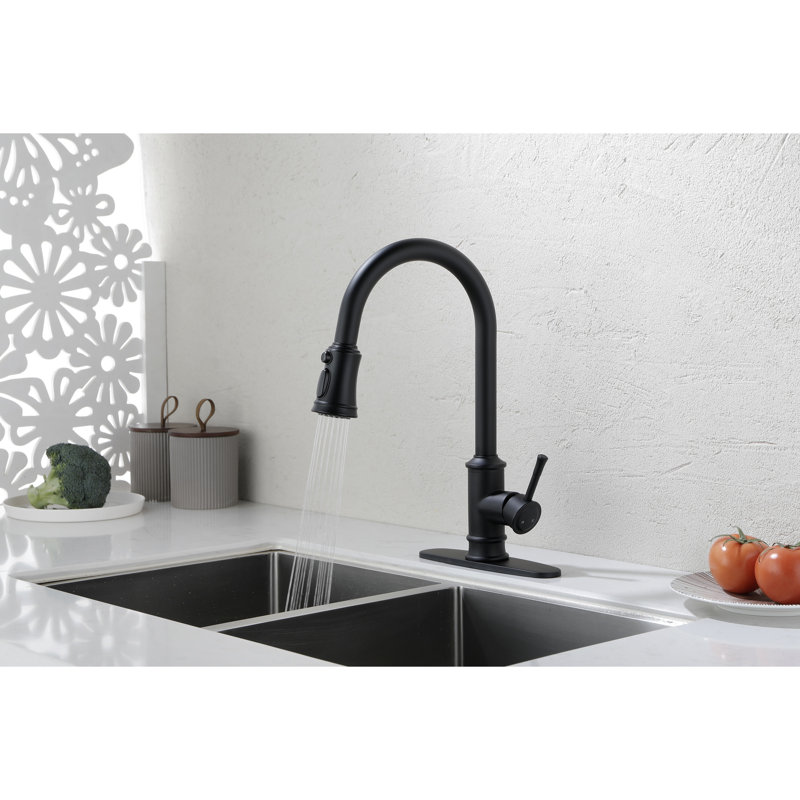 Robinet de cuisine escamotable noir mat, fait d'acier inoxydable, buse rotative à 360 ° pour une utilisation pratique, corrosion et rouille, poignée simple pour gérer le débit de la température de l'eau en acier, rotatif sans effort