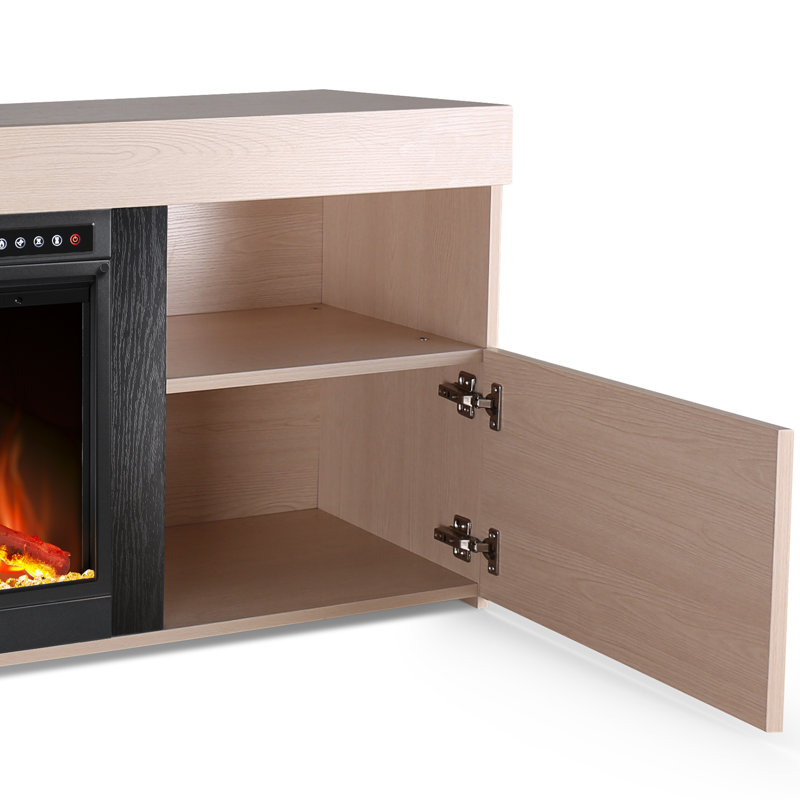  60" Fireplace TV Stand With Electric Fireplace,Remote&Timer, Light Oak