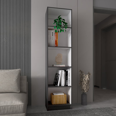 Matt Grey And White 5-Shelf Slim Bookcase
