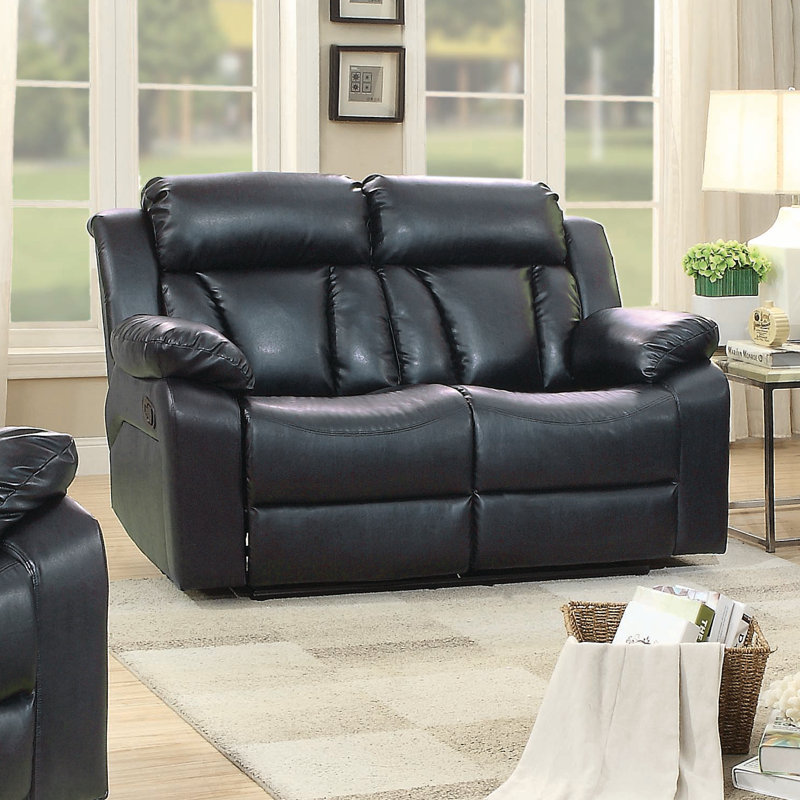 Springfield Faux Leather Pillow Top Arm Reclining Sofa, Black Faux Leather, 41'H x 62"W x 37"D
