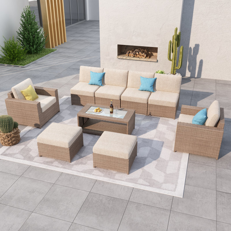 Fully Assembled 8 - Person Outdoor Sectional Seating Group With Cushions