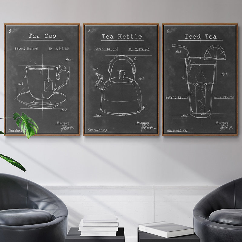 Morning routine I, ensemble de 3 toiles encadrées sur toile, Noyer, H 27 po x l 54 po