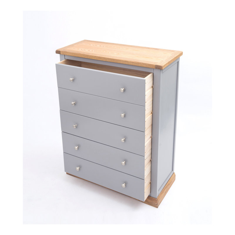 Minard 90cm W 5 - Drawer Chest of Drawers, Natural/Grey/Chrome