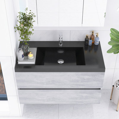 Meuble-lavabo mural moderne avec cuve en quartz noir