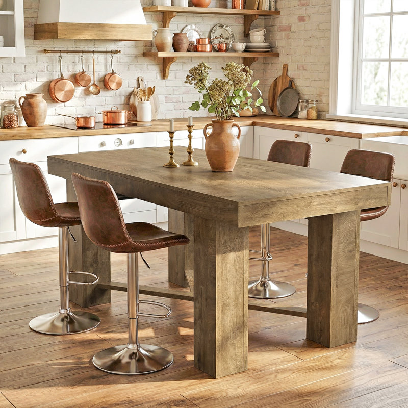 55" Kitchen Island Table – Counter Height Farmhouse Prep Table with Thick Natural Wood Top