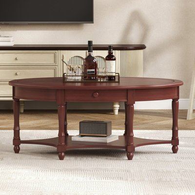 Oval Coffee Table with Drawers and Shelves