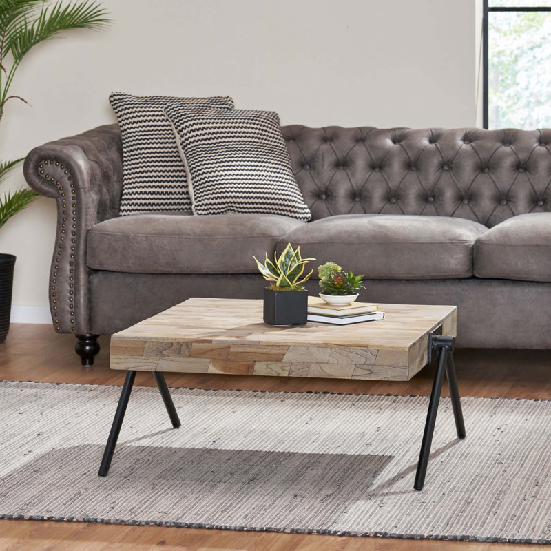 Delliah Square Industrial Mango Wood and Iron Coffee Table, Black/Gray