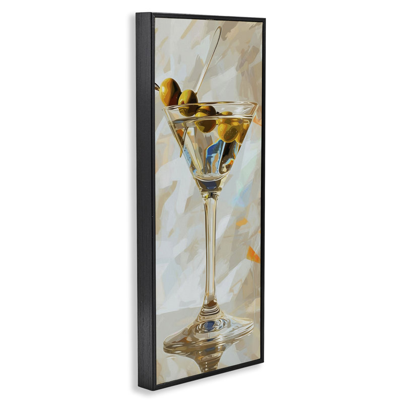 «Neutral Tone Martini», art de la giclée encadrée par LSR Design Studio, H 30 po x l 13 po, Giclée encadrée noir minuit