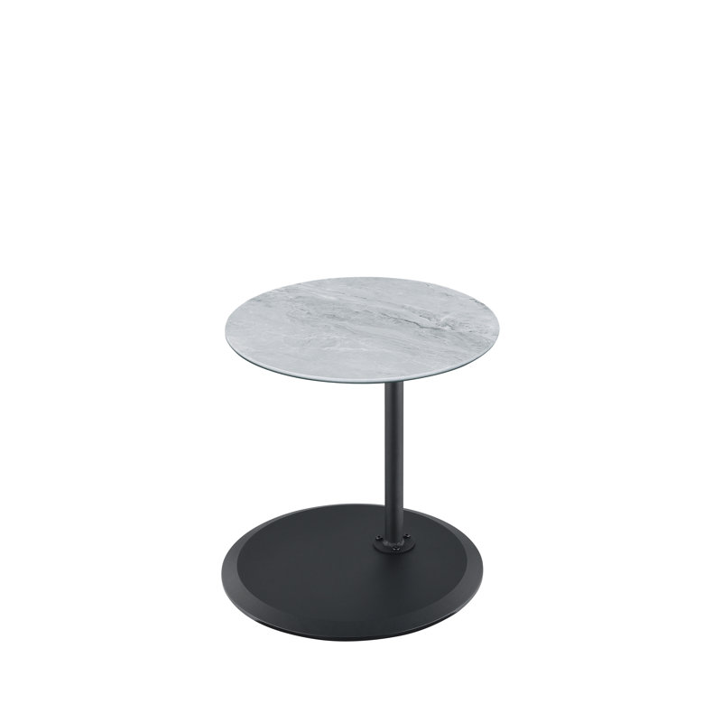 Table d'appoint ronde Orbit de 39,4 cm (15,5 po) avec dessus en verre texturé marbre gris réglable en hauteur et piètement à pince