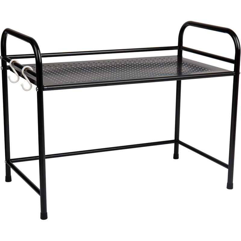 Black Metal Microwave Stand with Hooks and Shelf