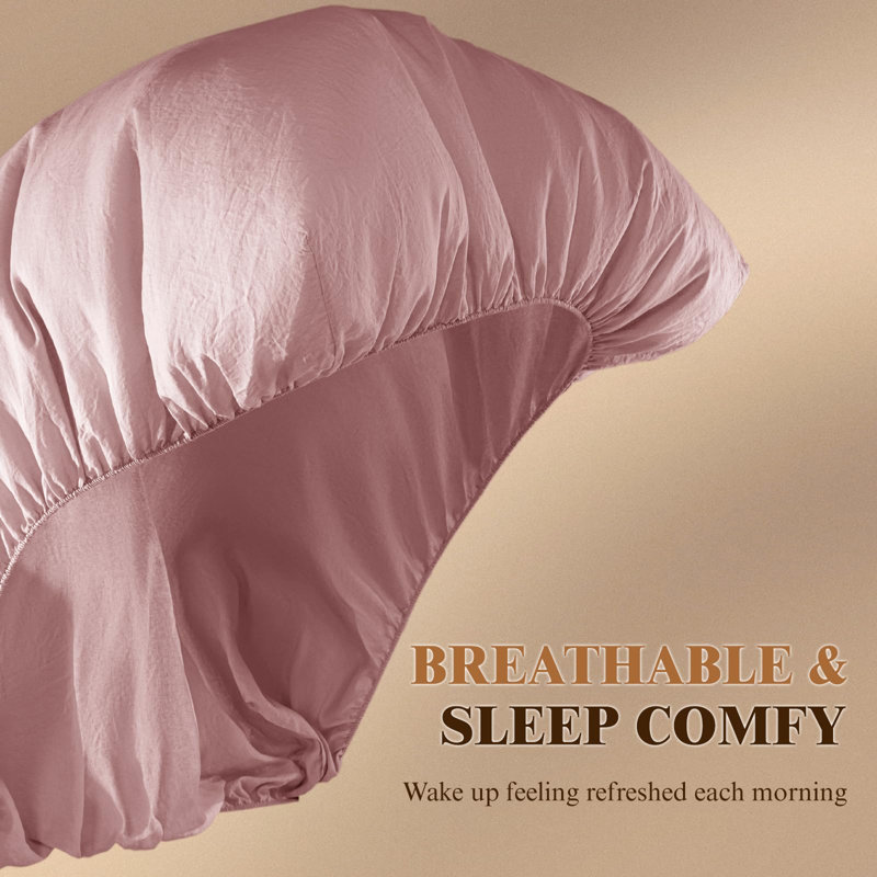 Drap-housse 100 % lin français, 1 pièce, Queen, Broderie mauve