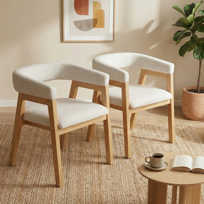 47cm H Boucle Upholstered Low Back Armchair in White