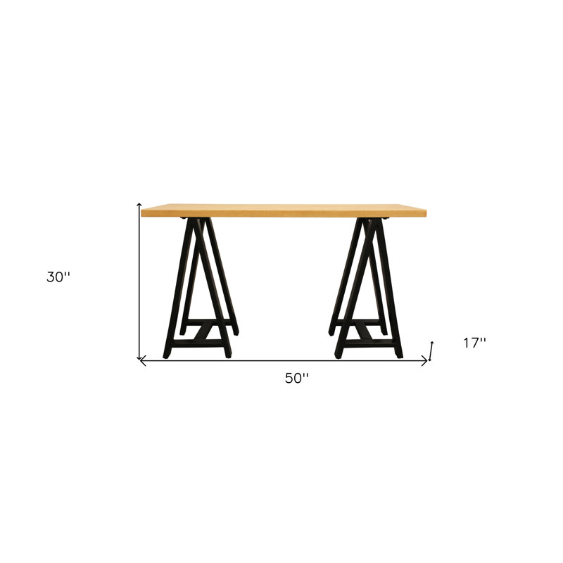 50" Natural and Black Solid Wood A Frame Console Table