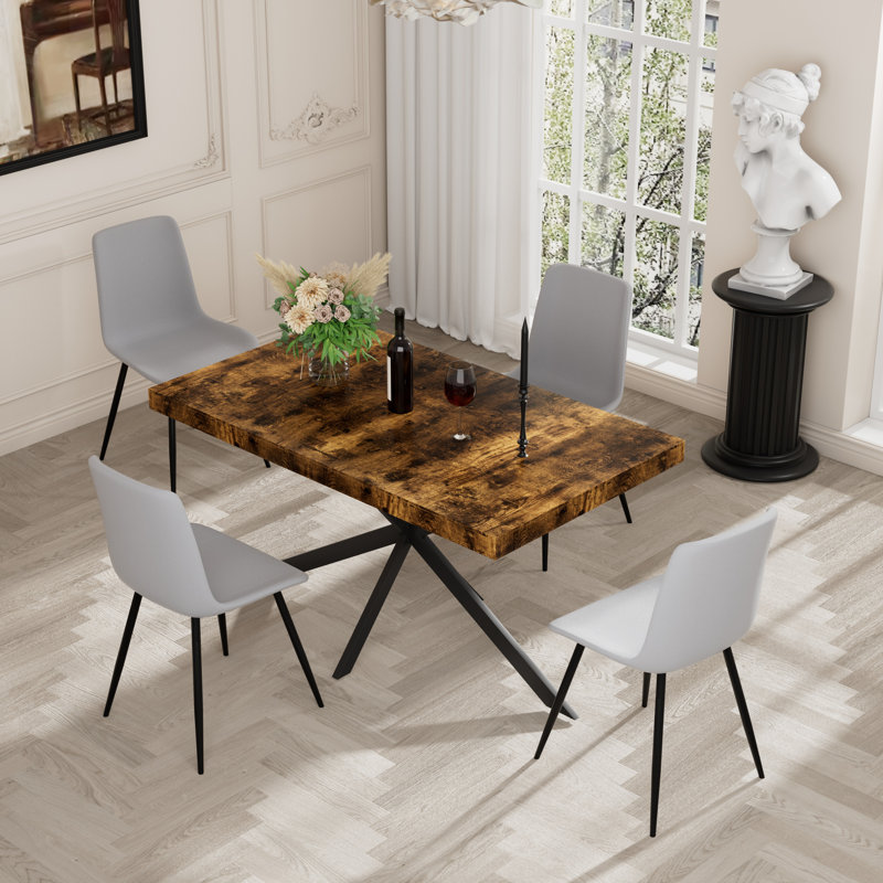 Extendable Dining Table Set with Chairs, 5, Brown