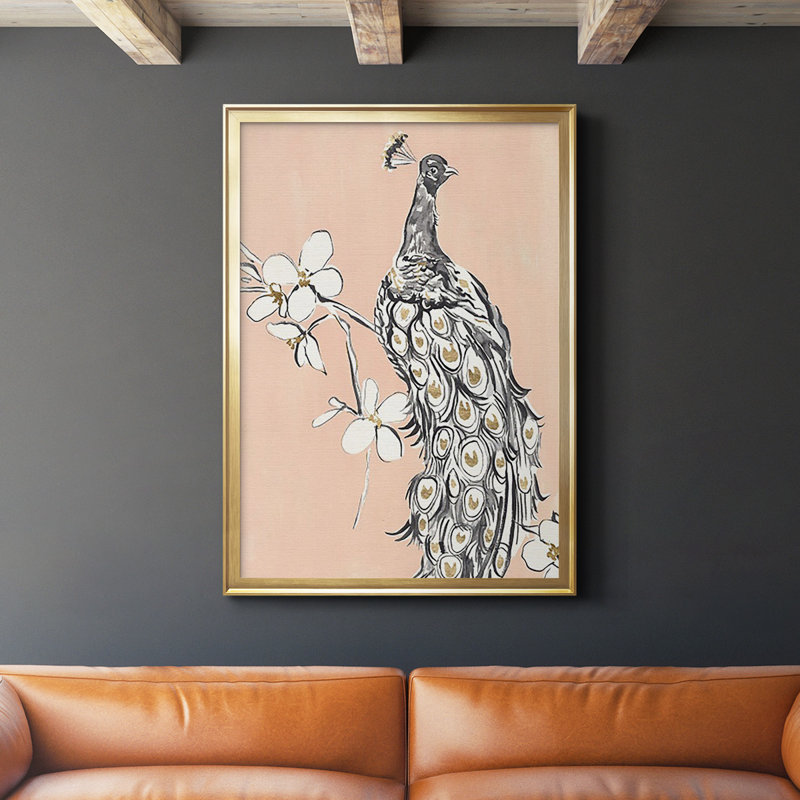 Paon en or I, impression sur papier, Or, H 42,5 po x l 30,5 po x P 1 po