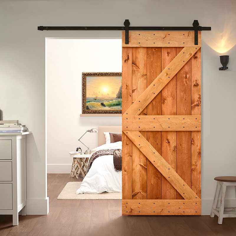 Panelled Wood Painted Z Series Diy Barn Door with Installation Hardware Kit, Oil Rubbed Bronze