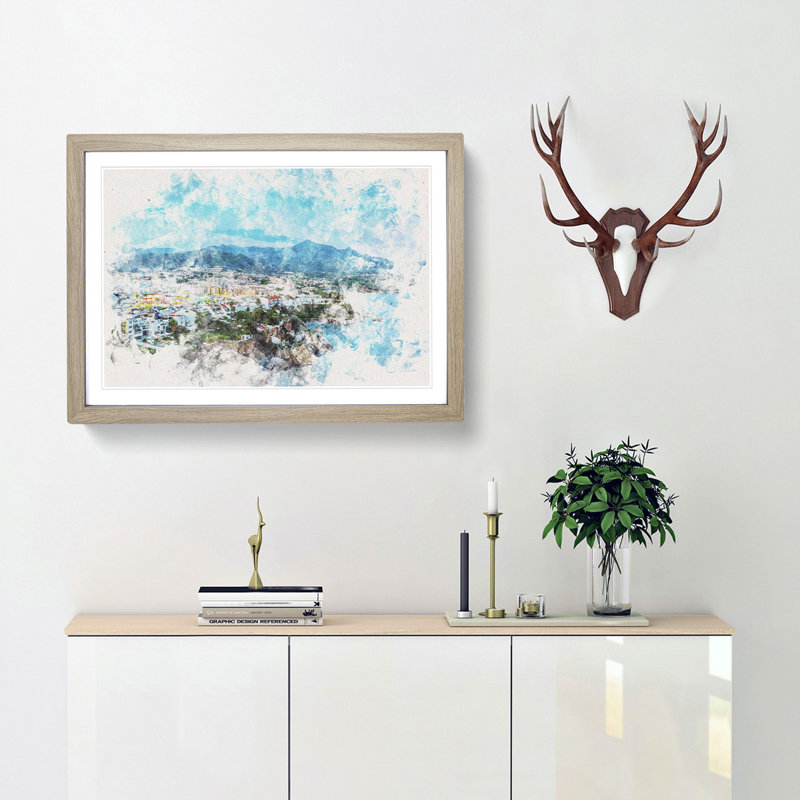 Skyline of Nerja in Spain - Framed Print, Oak Framed, 62cm H x 87cm W x 2cm D
