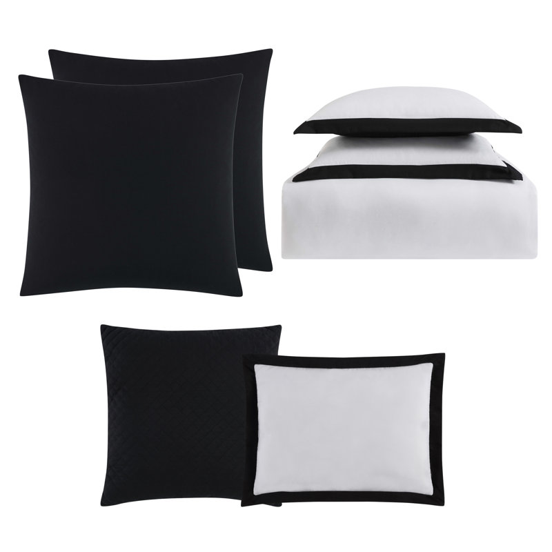 Everyday Modern & Contemporary Duvet Cover, Black, King Duvet Cover + 4 Shams + 2 Throw Pillows