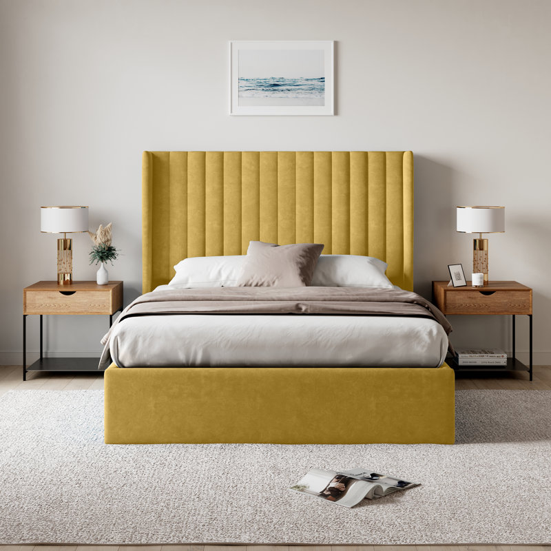 Adaha Upholstered Storage Bed, Kingsize (5'), Mustard Velvet