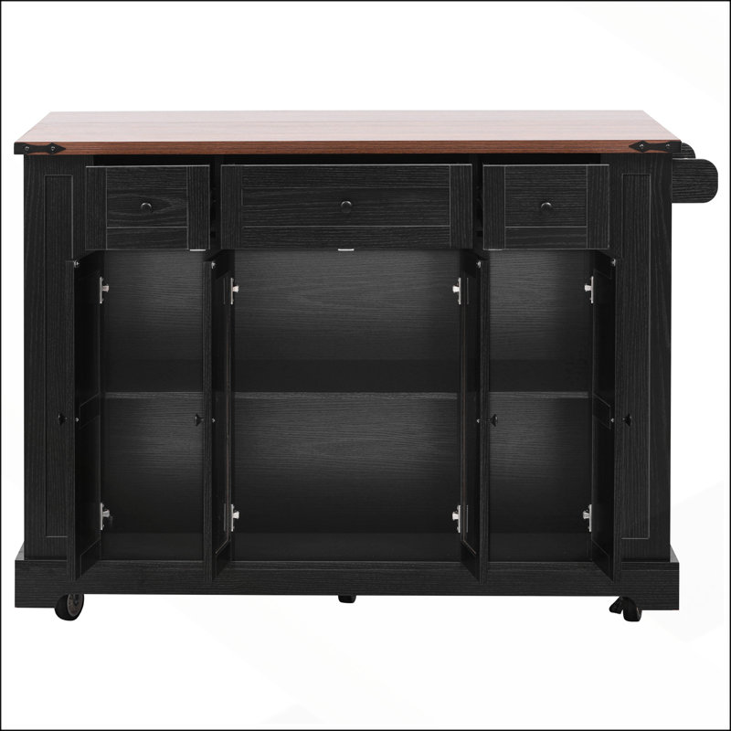 Versatile Farmhouse Kitchen Island with Tempered Glass Doors, Power Outlets, and Rolling Wheels for Efficient Storage and Mobility