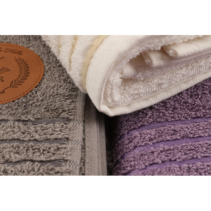 3 Piece Hand Towel Same-Size Bale, Grey/White/Purple