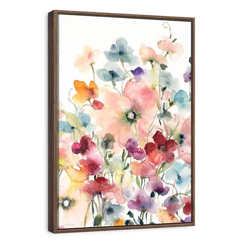 Coquelicots et pois sucrés, Floating Frame Walnut, 27 po x 40 po