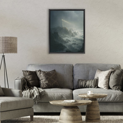 Cadre flottant phare et falaise orageuse, design par Ziwei Li