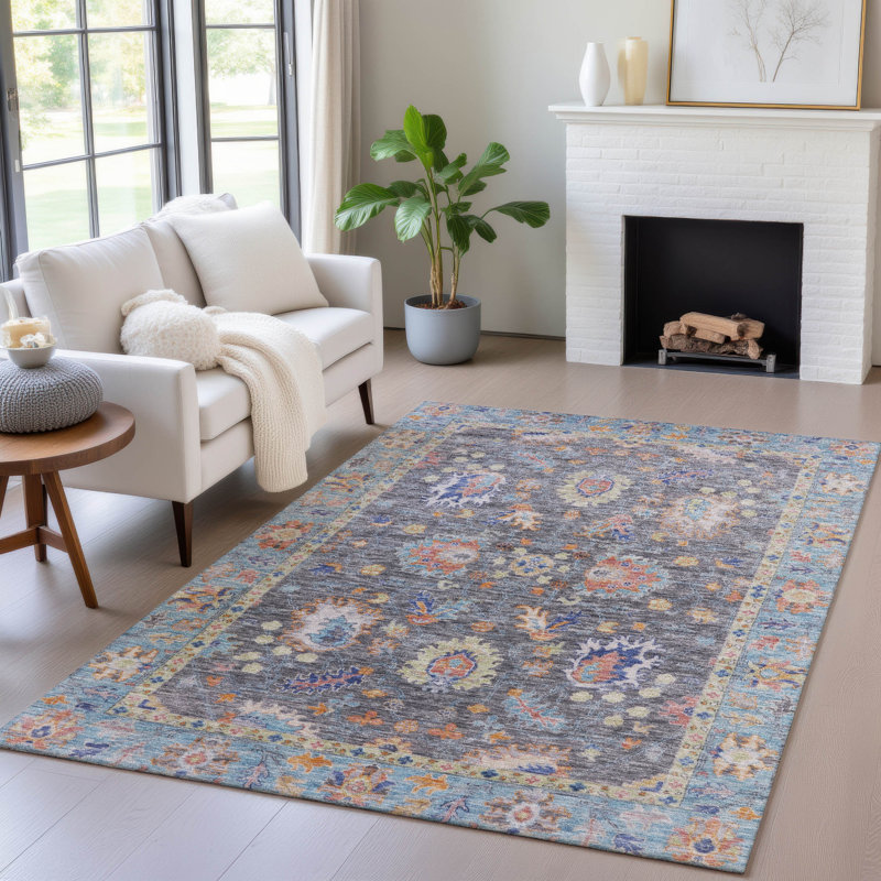 Machine Washable Indoor/Outdoor Xhevrie Gray Rug, Rectangle 3' x 5'