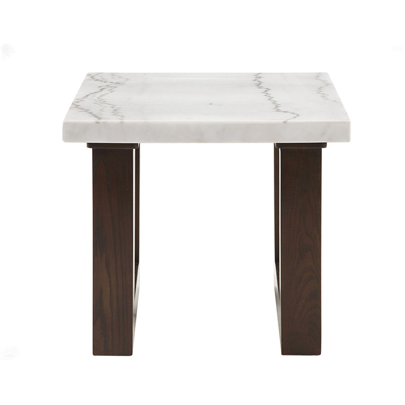 Table de bout Edwyn avec plateau en marbre naturel blanc et finition espresso