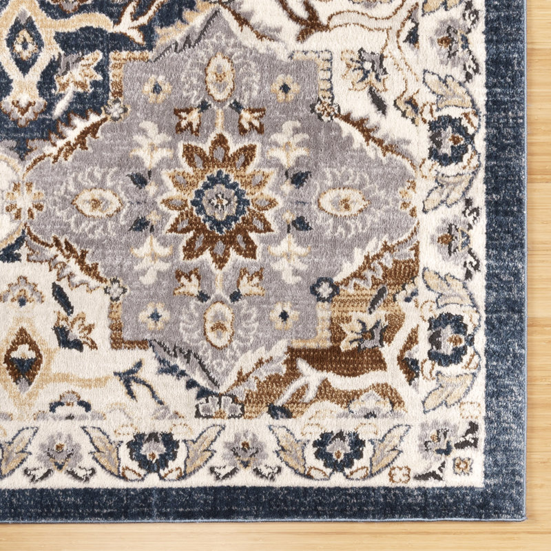 Merrick Blue and Beige Polyester Traditional Area Rug, 9x13