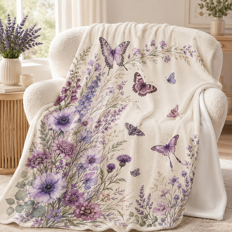 Jeté papillon mauve Wildflower, L 80 po x l 60 po