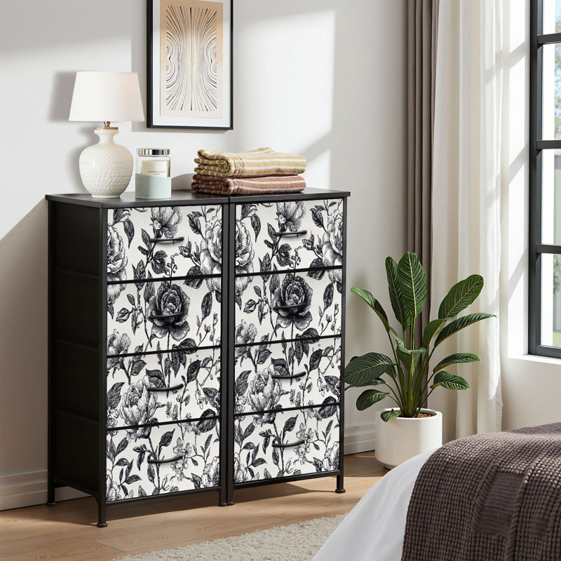 4 Drawer Dresser for Bedroom, Narrow Chest of Drawers, Wooden Top and Study Iron Frame 18"x37.5"-(WxH)