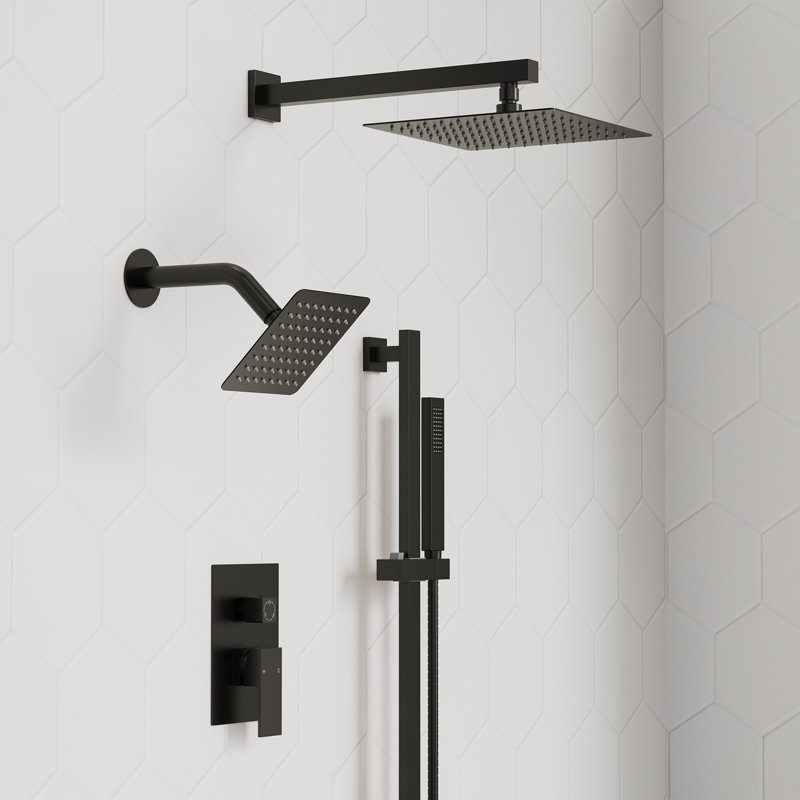 Wall Mount High-Pressure Rainfall Shower Faucet, Dual Showerheads System with Handheld Shower, Matte Black