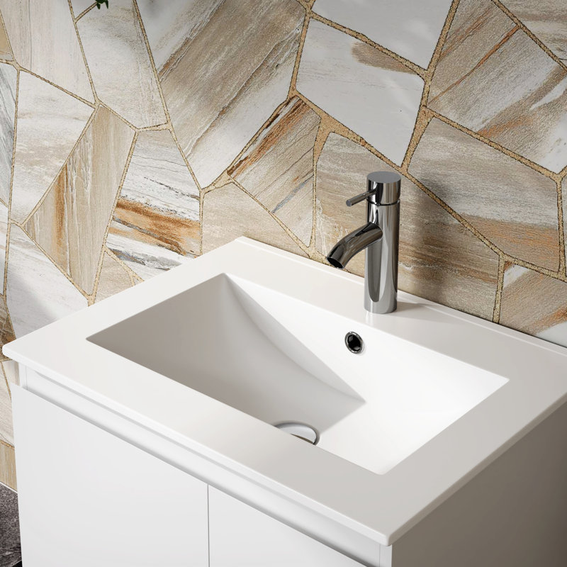 Lavabo encastré en céramique blanc 24 po pour meuble-lavabo 24 po, style contemporain, profondeur de 23,6 po, blanc émaillé, design, profond, émaillé