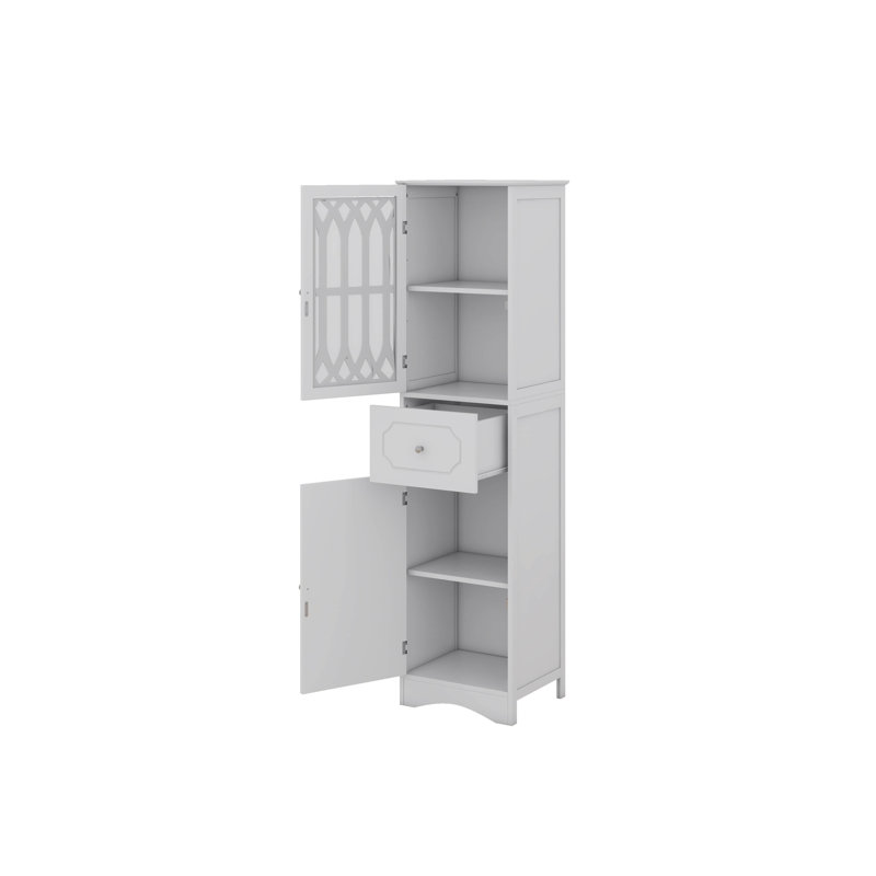 Armoire de rangement autoportante avec tiroir et portes, porte en acrylique, tablette réglable