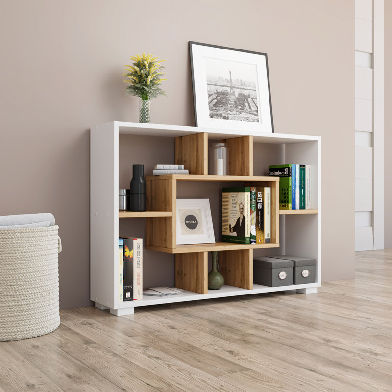 Euphrasie 92.5 cm H x 60 cm W Geometric Bookcase, White/Brown