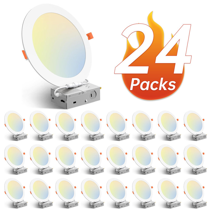 24 Pack 8 Inch 5cct Ultra-thin Integrated Led Recessed Ceiling Light With Junction Box, 1550lm , Dimmable  Downlight，18w, 24