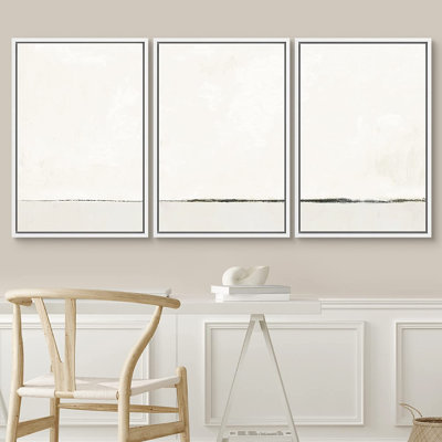 " Duotone Grey White Grunge Pastel Landscape Shapes Abstract " 3 - Pieces