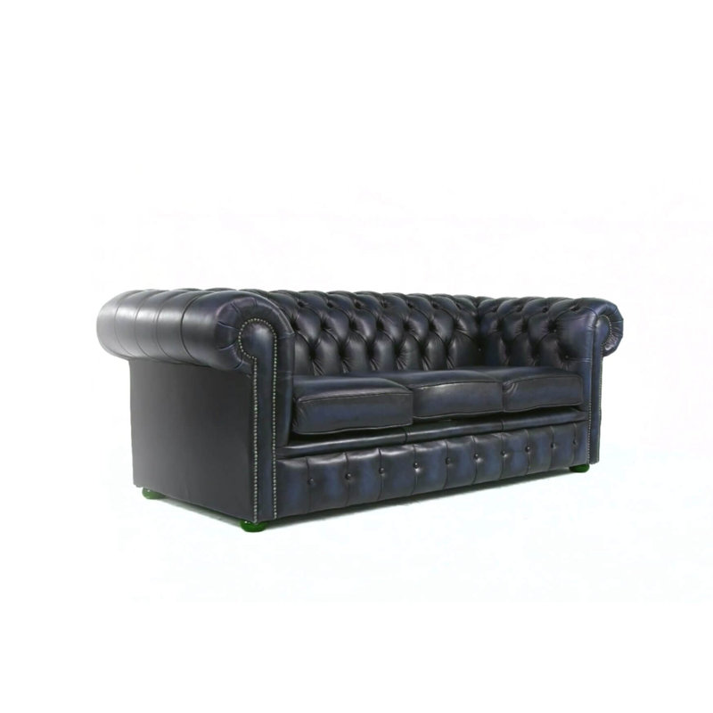  3 Seat Chesterfield Sofa In Antique Leather, Antique Blue