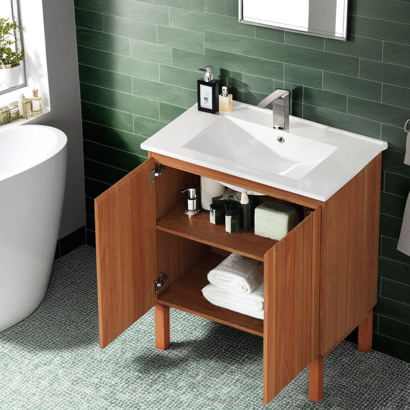 Meuble-lavabo moderne de 30 po - Lavabo en céramique, conception sans poignée, charnières à fermeture en douceur?