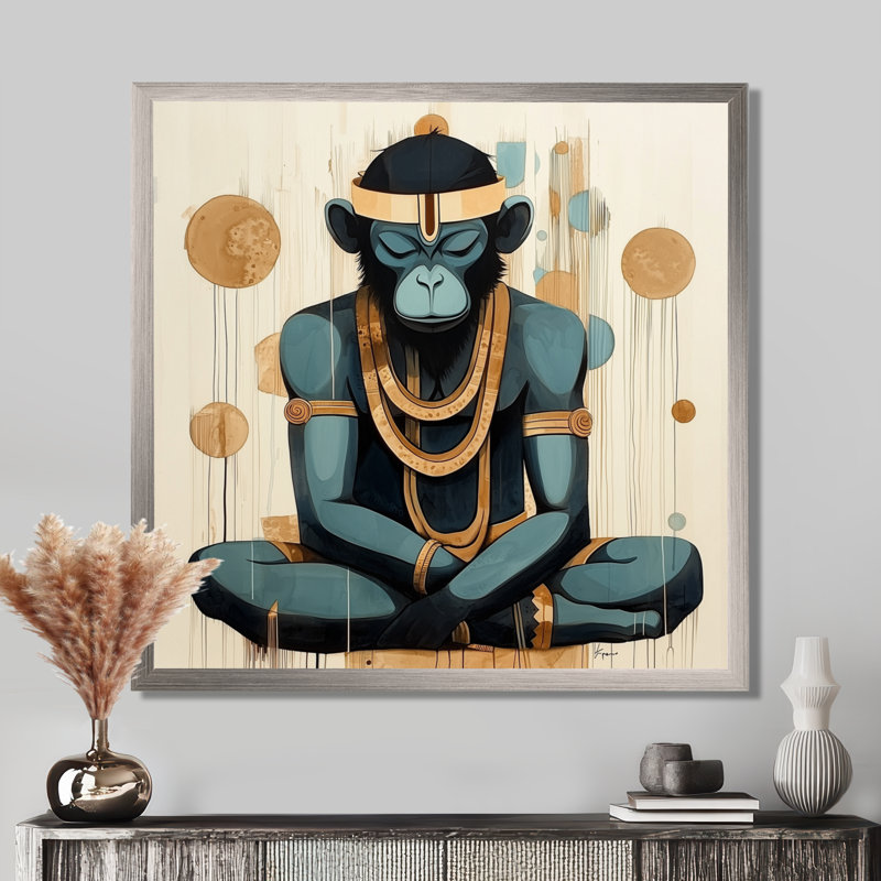 Hanuman, le dieu singe de l'hindouisme - impression d'art mural de l'hindouisme, H 16 po x l 16 po, Argent argent