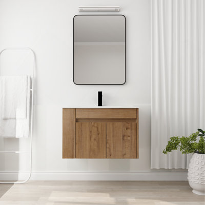 30 Inch Bathroom Vanity With White Ceramic Basin And Adjust Open Shelf